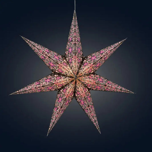 Lantern: 7 Point, 24", Black/Pink Paper Star
