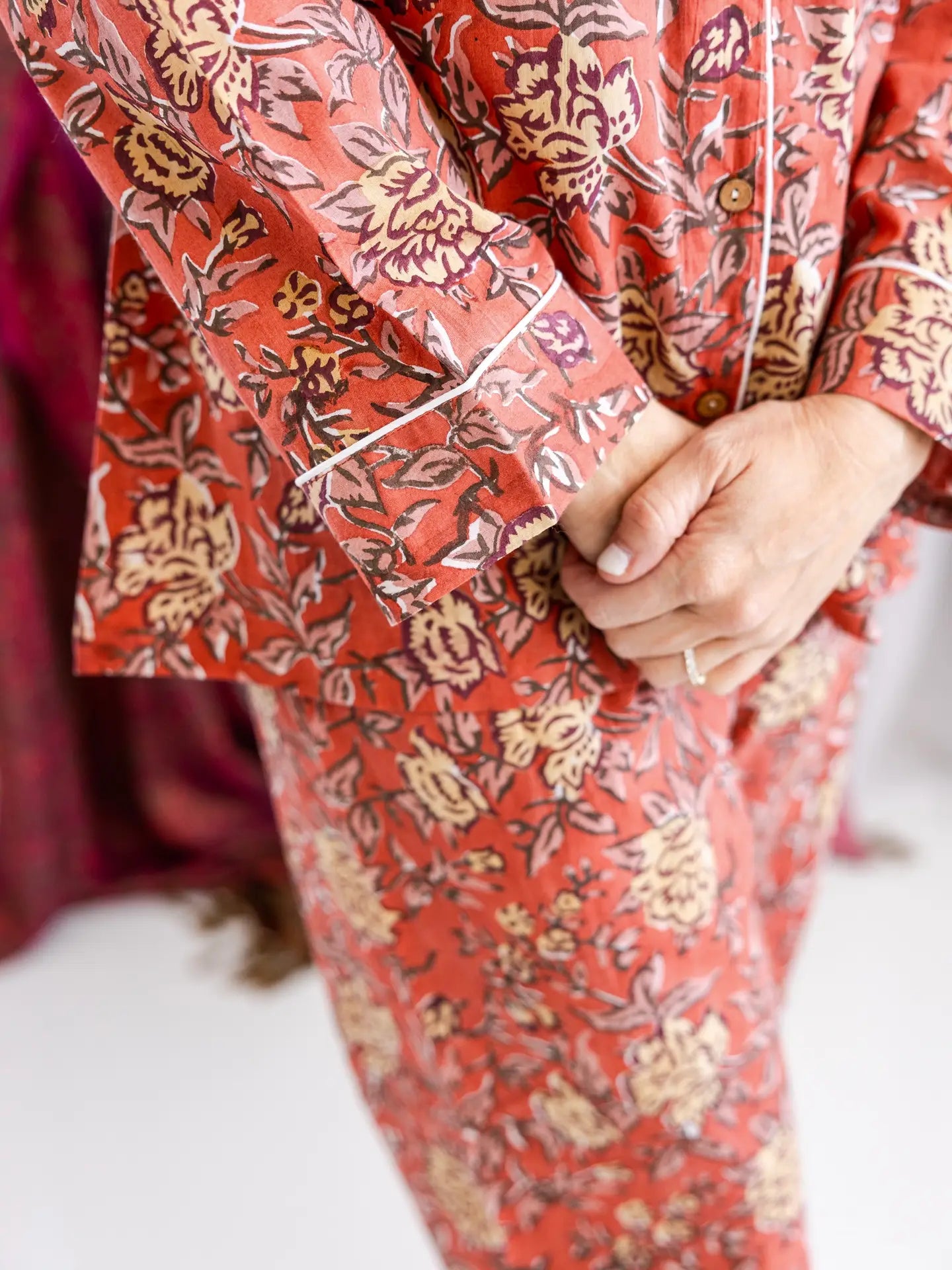 Pajama Set: Block Print - Salmon/Orange