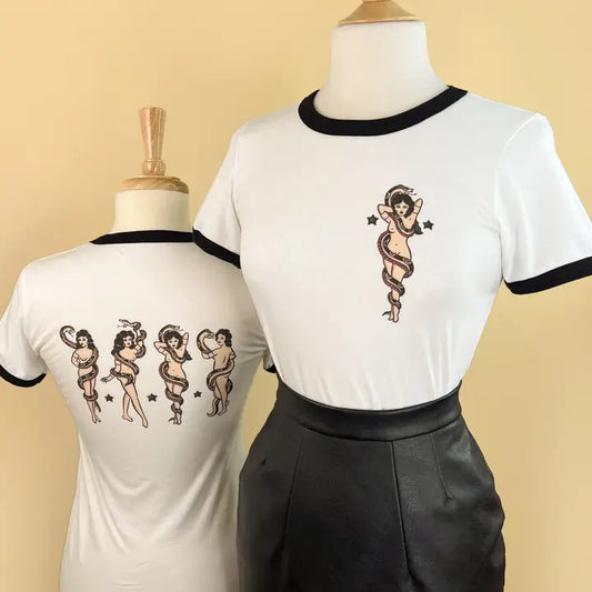 T-Shirt: Boa Beauties Unisex Ringer Tee in White/Black