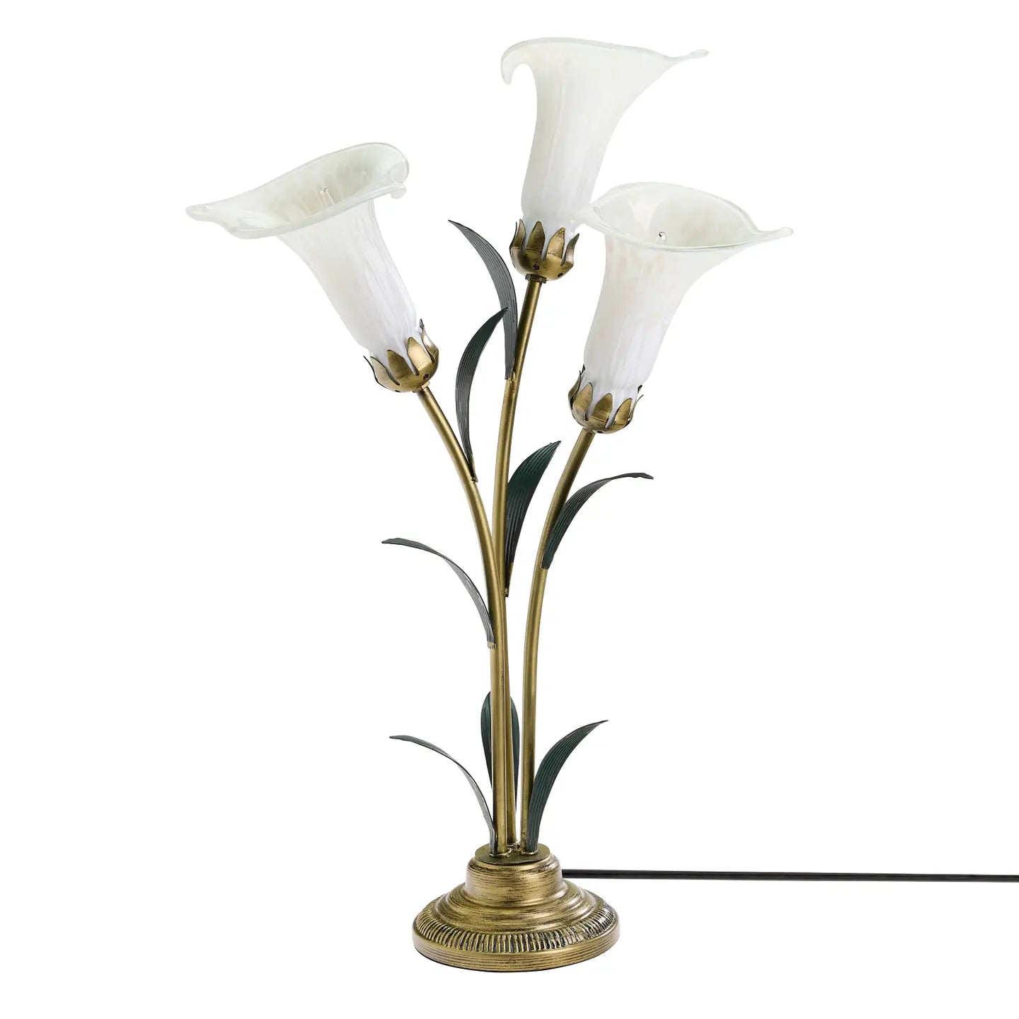 Lamp: 23.5"H White 3 Shade Handblown Glass Calla Lily Table Lamp