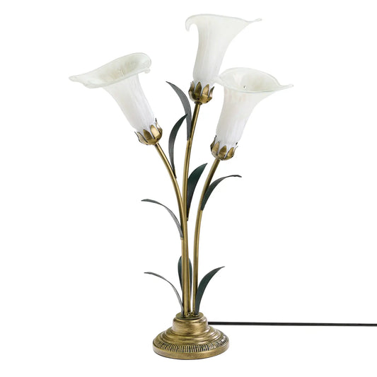 Lamp: 23.5"H White 3 Shade Handblown Glass Calla Lily Table Lamp