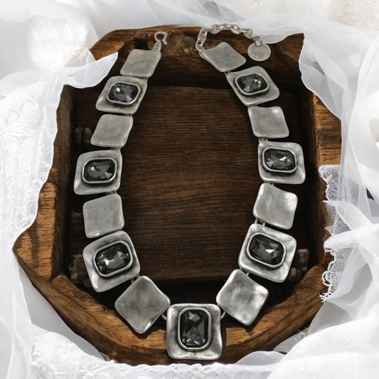 Necklace: Pewter Necklace w/Smoke Grey Crystals