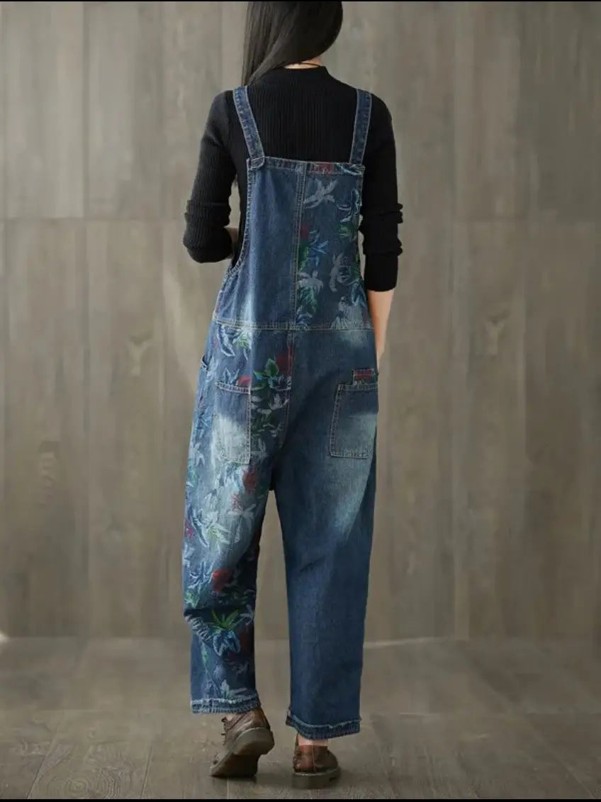 Overalls: Luxury Floral Bleached Denim Overall