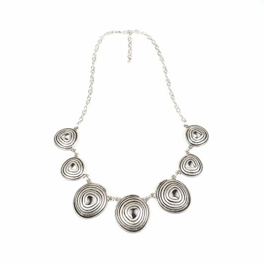 Necklace: Pewter Necklace w/7 Spiral Discs