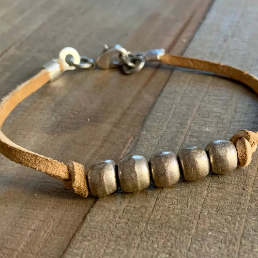 Bracelet: Silver Bead On Vegan Suede