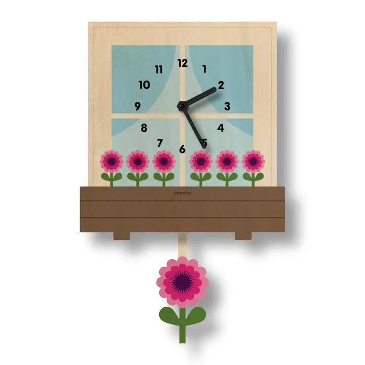 Clock: Window with Flowers Pendulum Clock