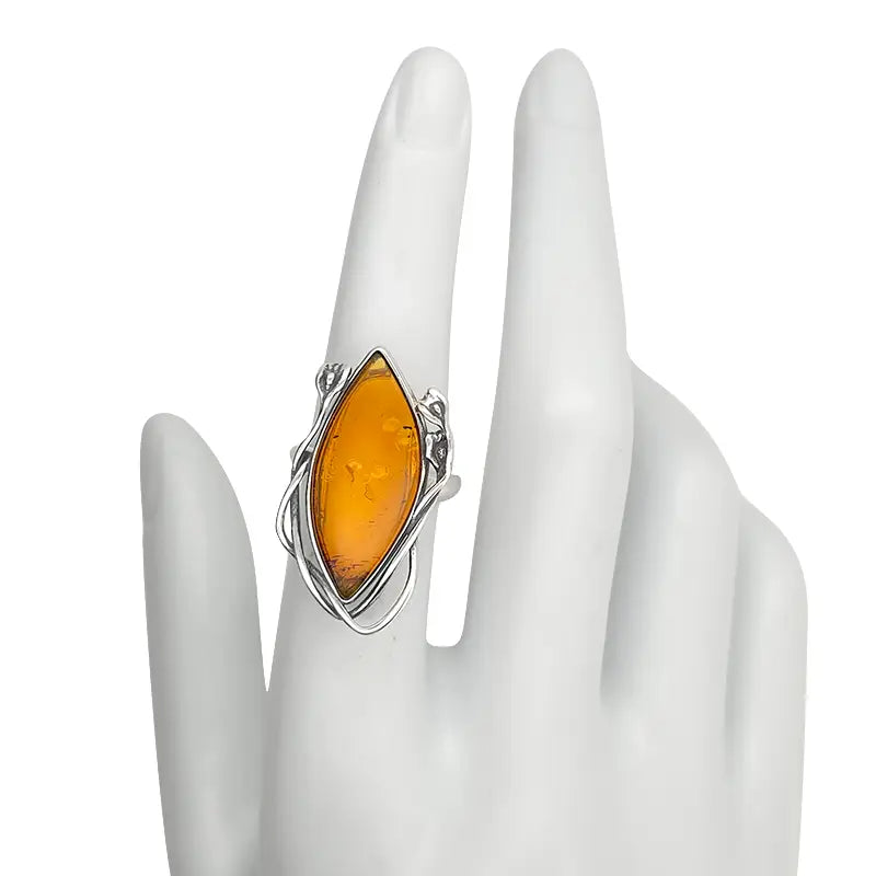 Rings: Handmade Cognac Amber Sterling Silver Adjustable