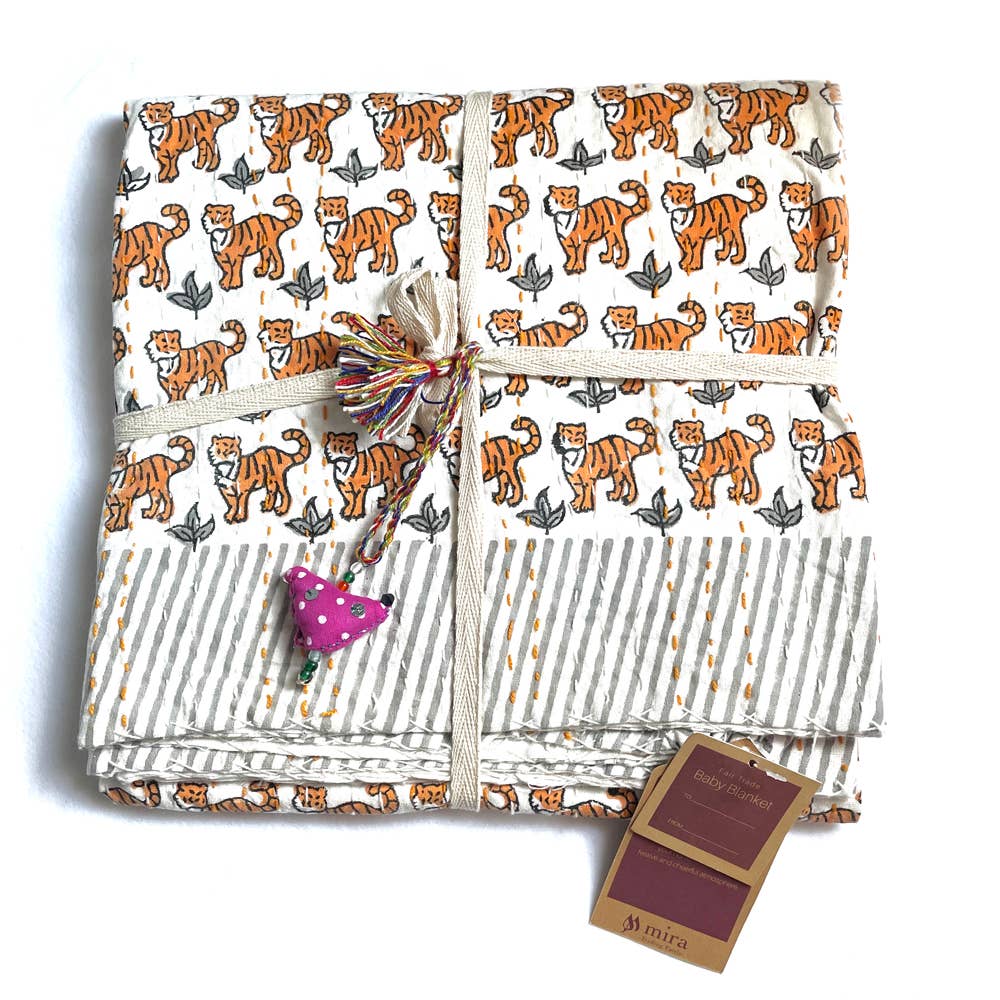 Blanket: Tiger Print Baby Kantha Quilt
