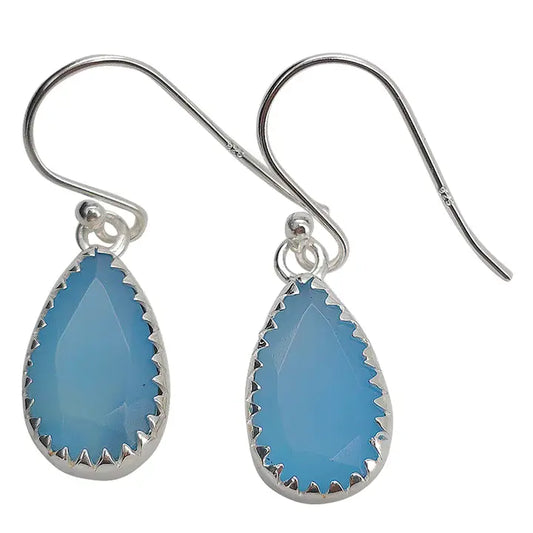 Earrings: Faceted Blue Chalcedony Sterling Silver