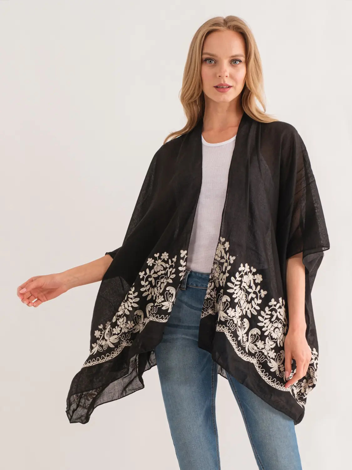 Shawl: Black Embroidered