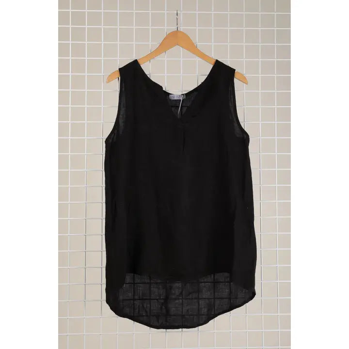 Tank Top: Linen Wide Strap - Black