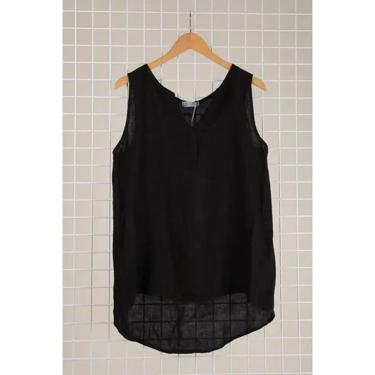 Tank Top: Linen Wide Strap - Black