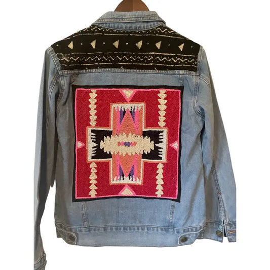 Jacket: Denim Hand-Beaded Southwest Design on Mud Cloth