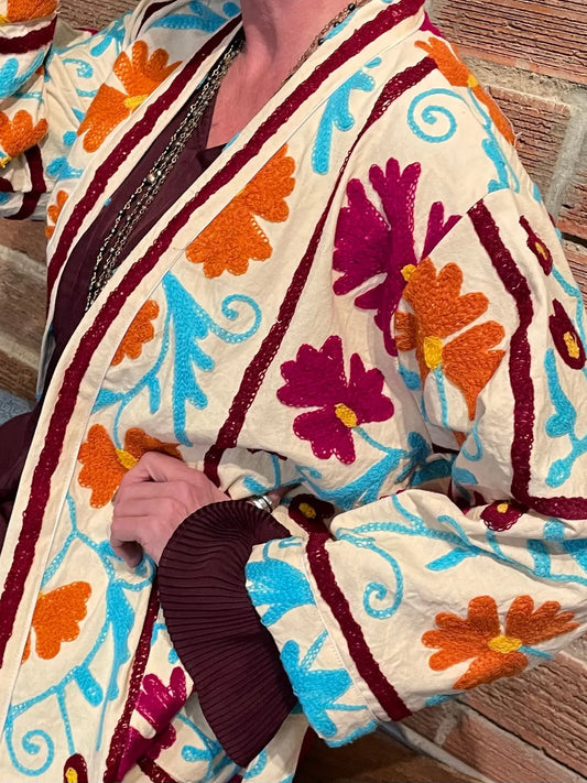 Apparel: Robe/Jacket - Hand Embroidered Suzano Robe (Cream)
