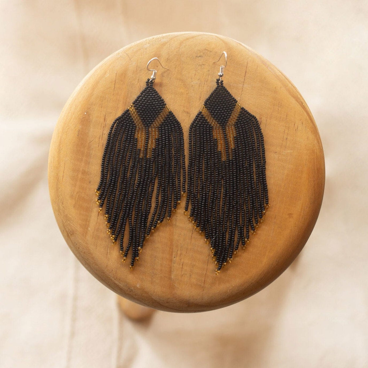 Earrings: Elegant Native Beaded Earrings in Black & Gold