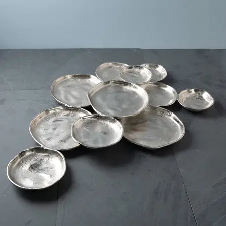 Cluster Platter: 11 Plates Silver Textured