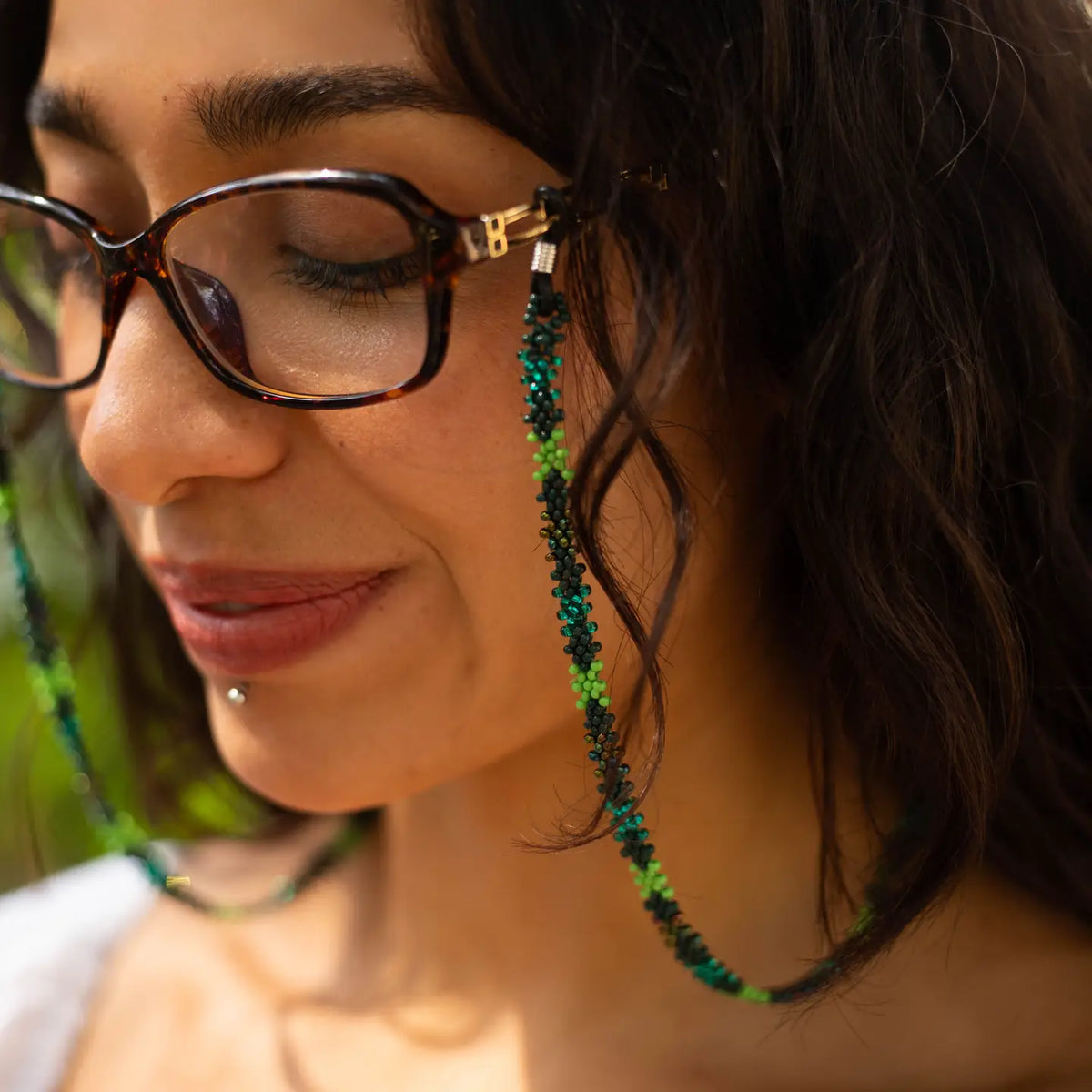 Eyeglass Chain: Green Beaded Glasses Chain in Emerald Tones