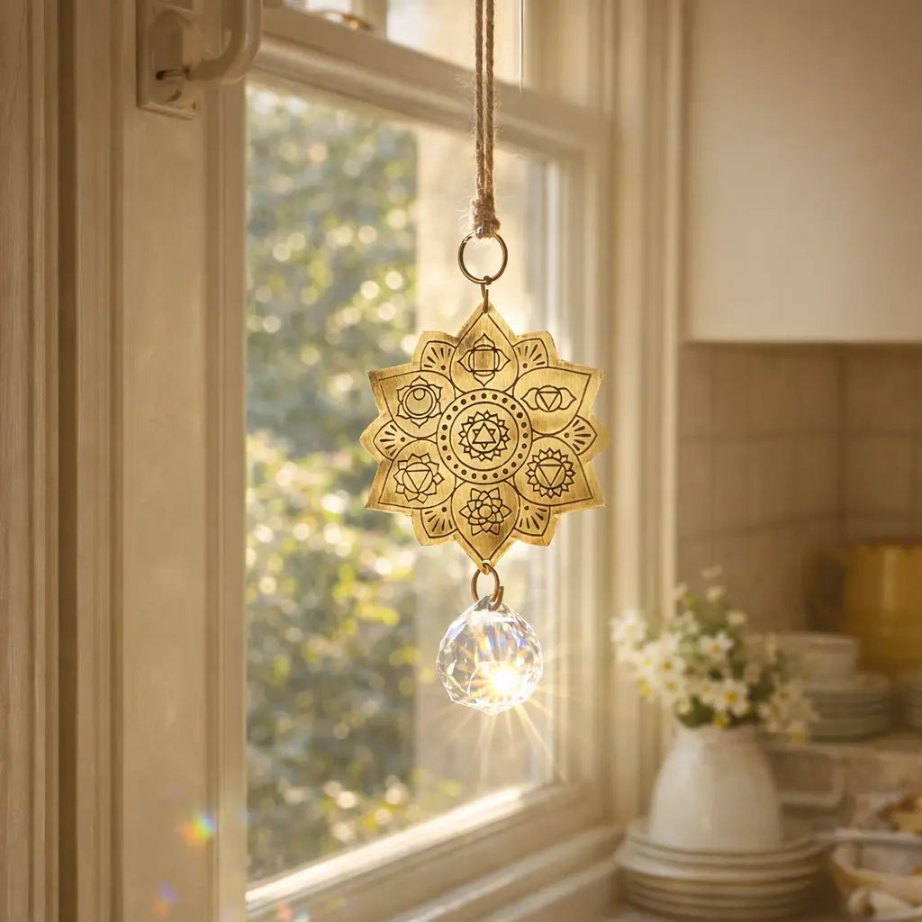 Suncatcher: Surya Lotus Engraved Brass Suncatcher
