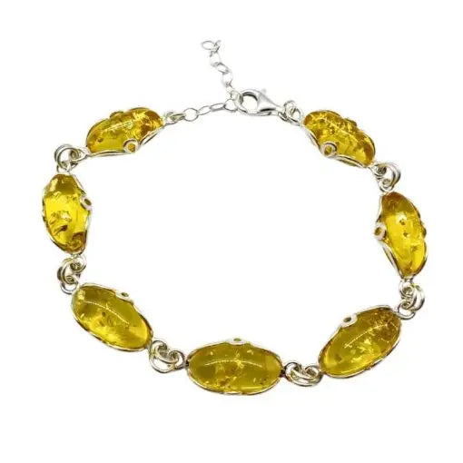 Bracelet: Amber Sterling Silver Link (Green or Citrine)