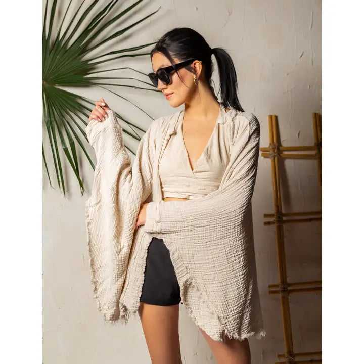 Poncho: Boho Style Cream Muslin