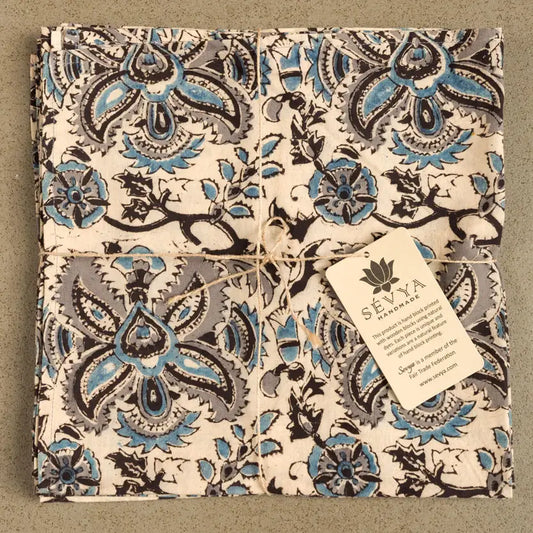 Napkin: Blue & Silver Kalamkari (Set of 4)
