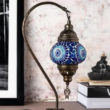 Lamp: Mosaic Swan Neck Turkish Lamp - Blue