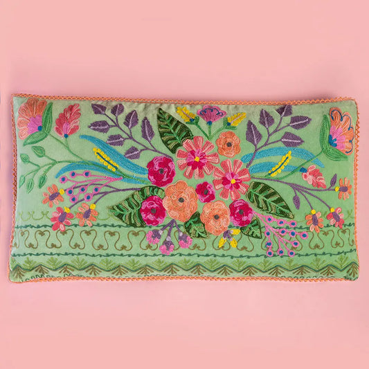 Pillow: Sage Green Floral Embroidered Cushion