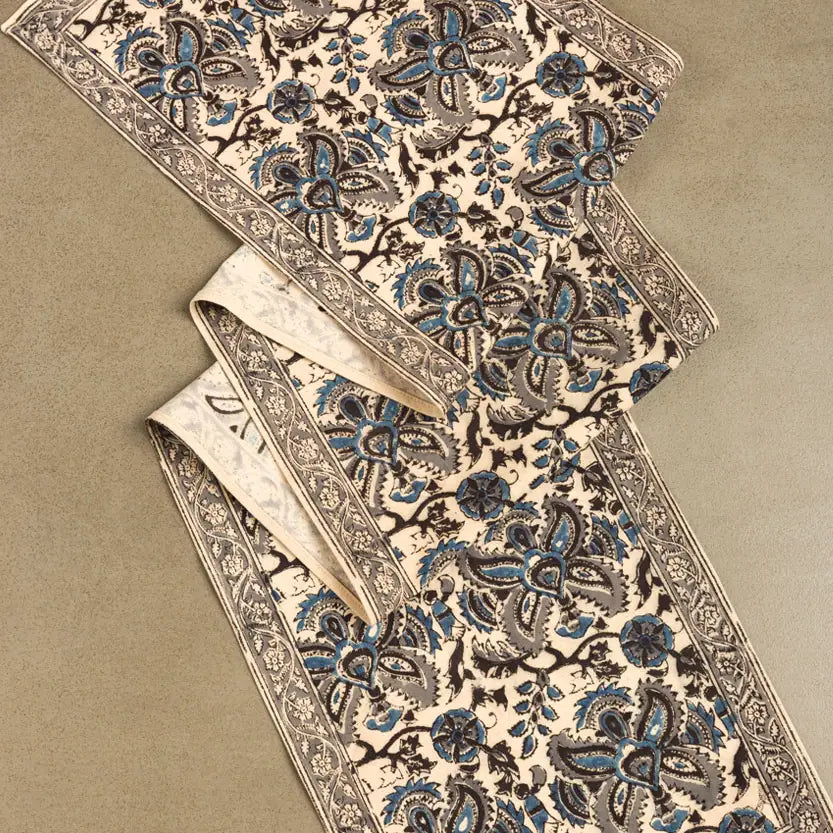 Table Runner: Blue & Silver Kalamkari