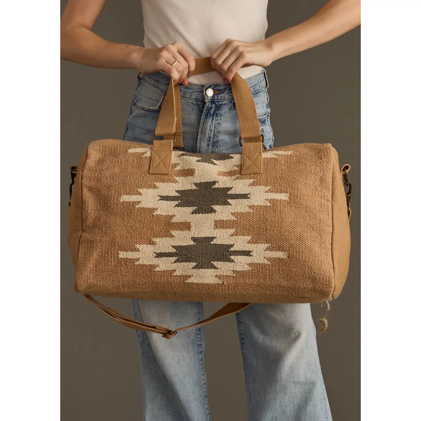 Duffel Bag: Tan, Cream & Gray Aztec