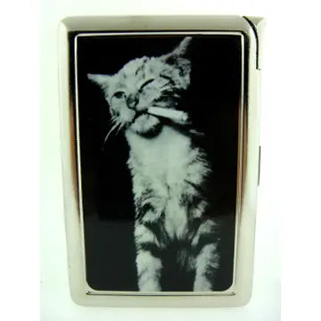 Cigarette Case with Lighter: Cat Smoking