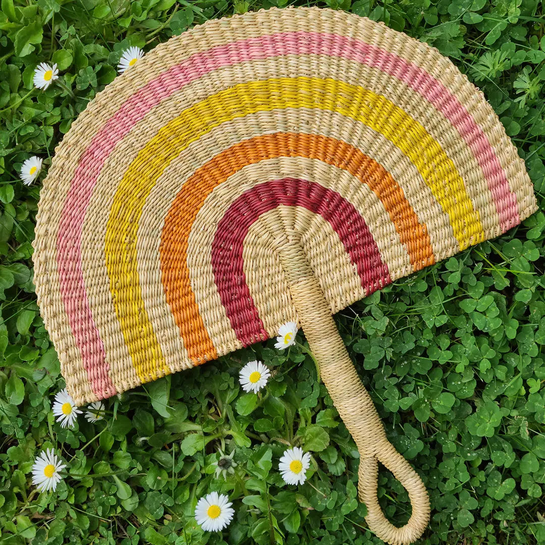 Fan: Sunset Elephant Grass Half-Moon Hand Fan
