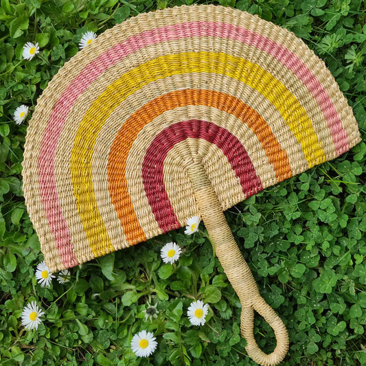 Fan: Sunset Elephant Grass Half-Moon Hand Fan