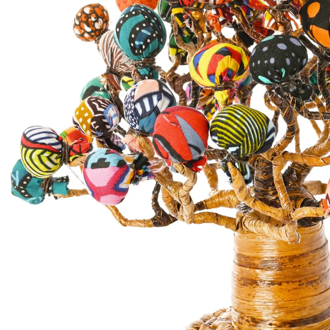Baobab Tree: Banana Fiber Baobab Tree with Kitenge Cloth Baubles