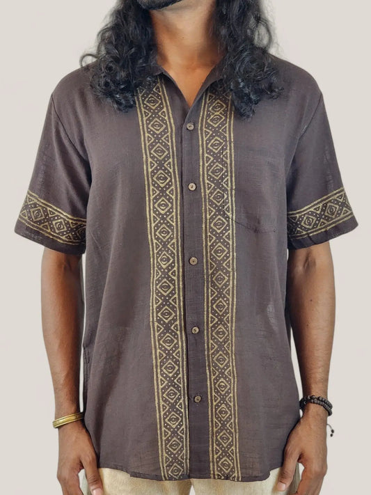 Button-Up Shirt: Block Print Organic Linen(Two Colors)