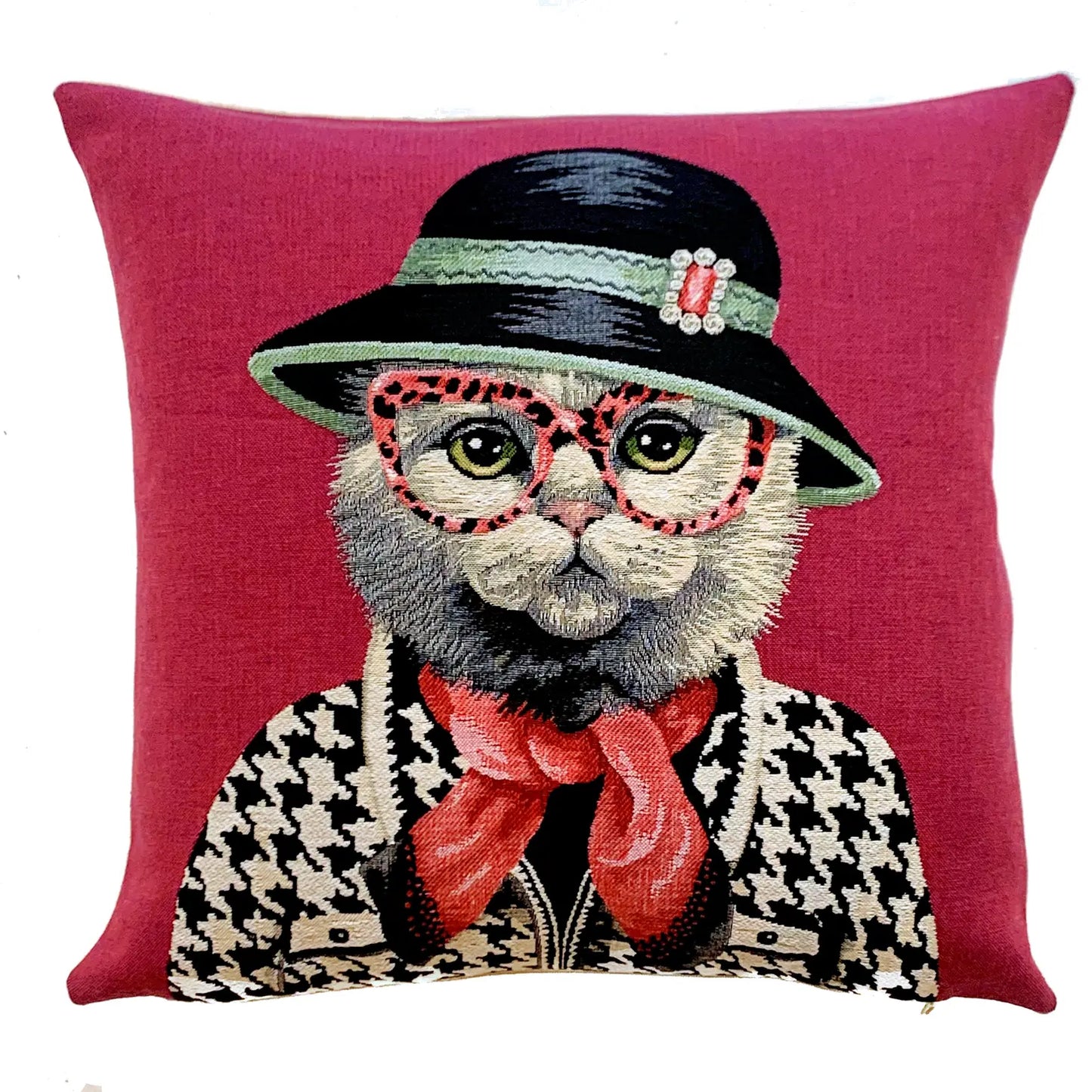 Pillow: Quirky Houndstooth British Cat