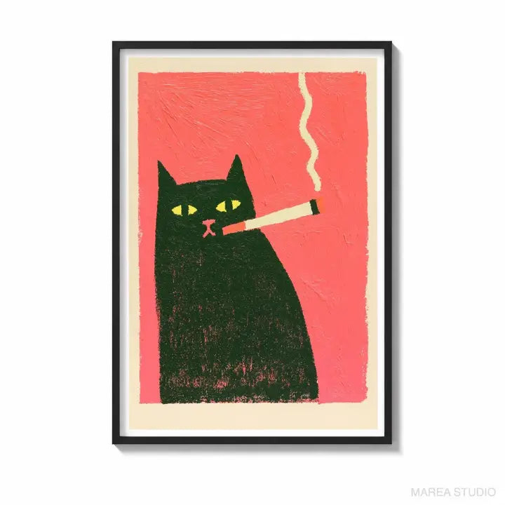 Art Print: Black Cat Smoking