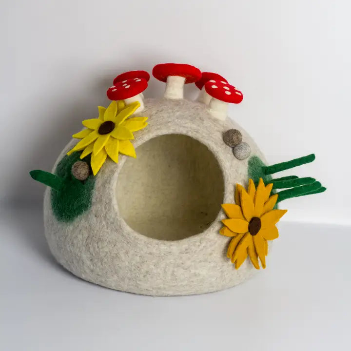 Cat House: Felt Cat Cave w/Mushrooms