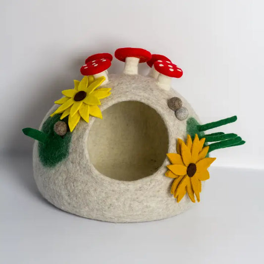 Cat House: Felt Cat Cave w/Mushrooms