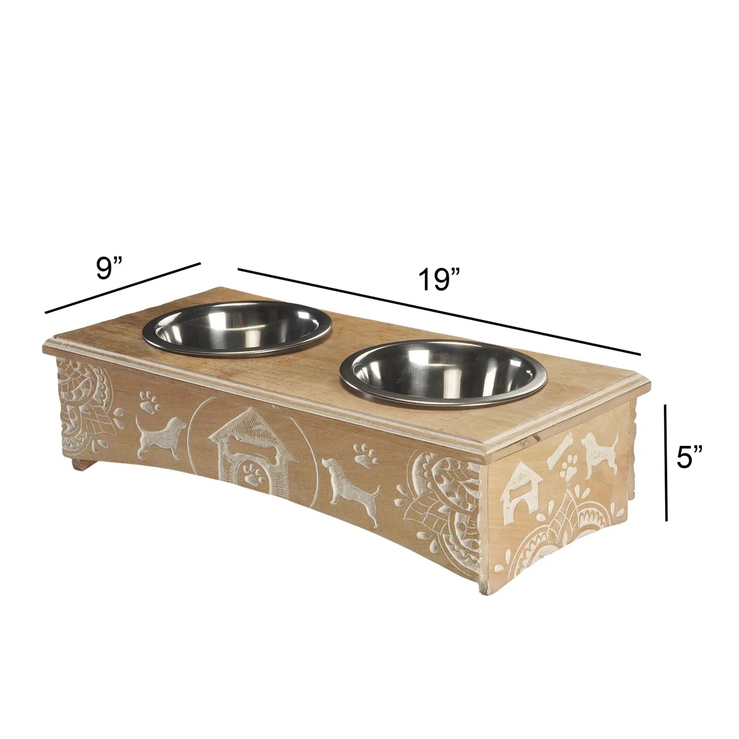 Pet Feeder: Mango Wood Elevated Double