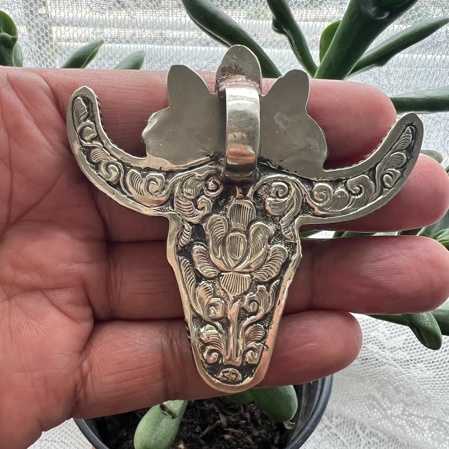 Pendant: Hand Bone Carved Bull Head