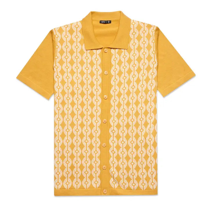 Button-Up Shirt: Chain Link Knit (Mustard)