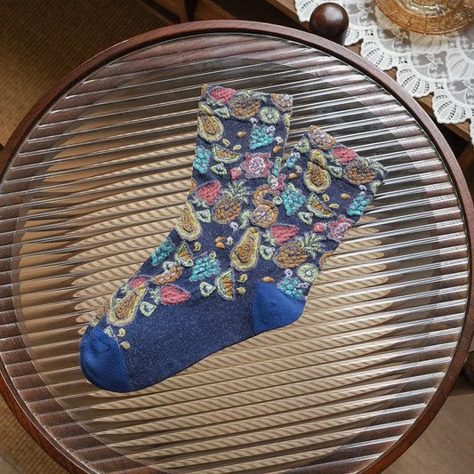 Socks: Jacquard Blue with Fruit