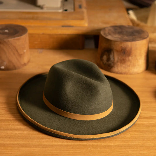 Hat: The Crooner - Pencil Roll Brim Style Green Wool Hat