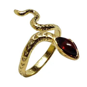 Rings: Snake Cherry Amber Gold Plated