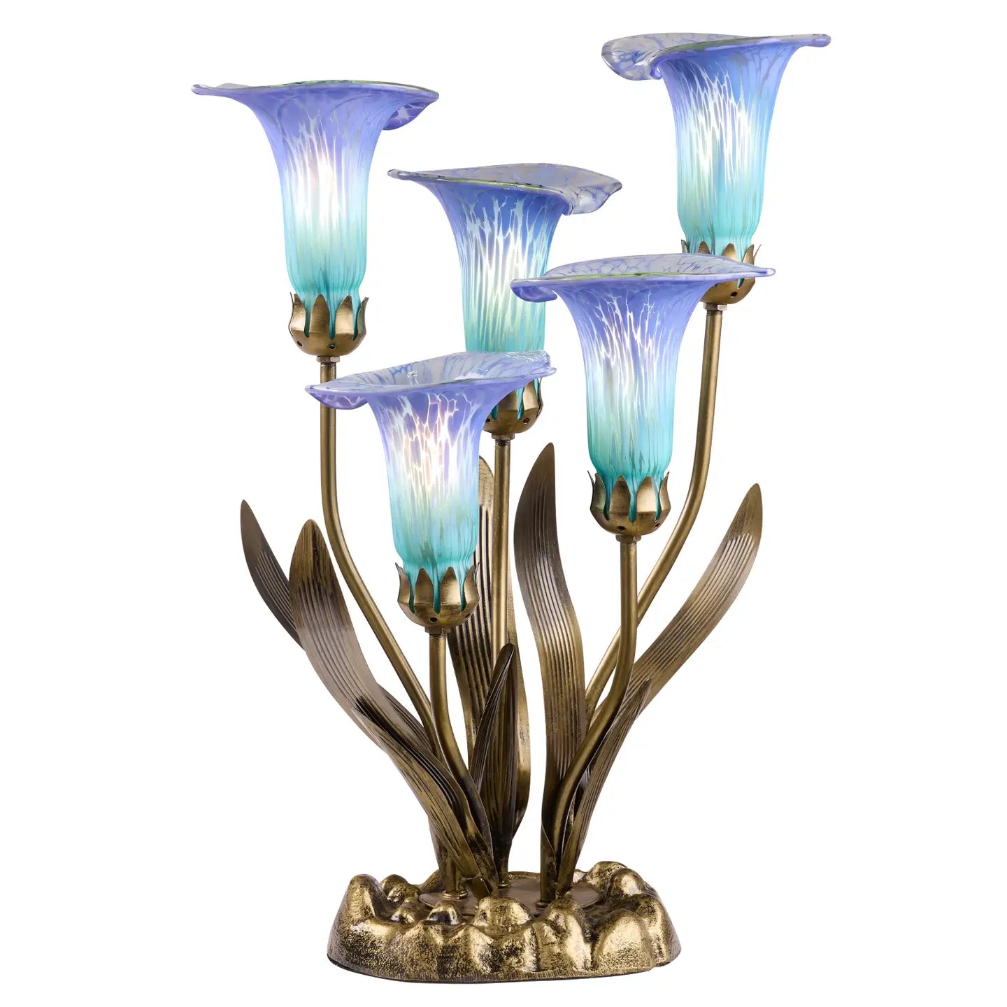 Lamp: Blue Hand Blown Glass with 5 Calla Lilies