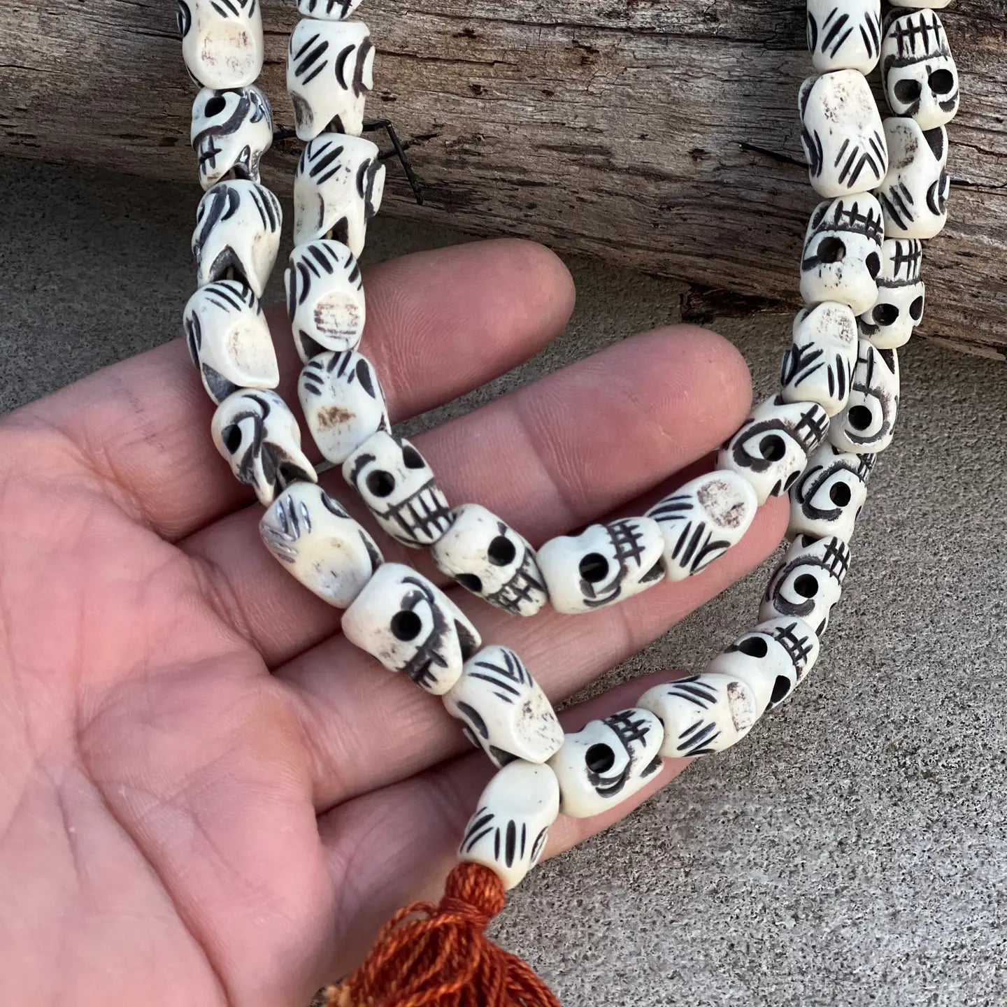 Necklace: Tibetan Buddhist Premium Yak Bone Skull Mala Rosary