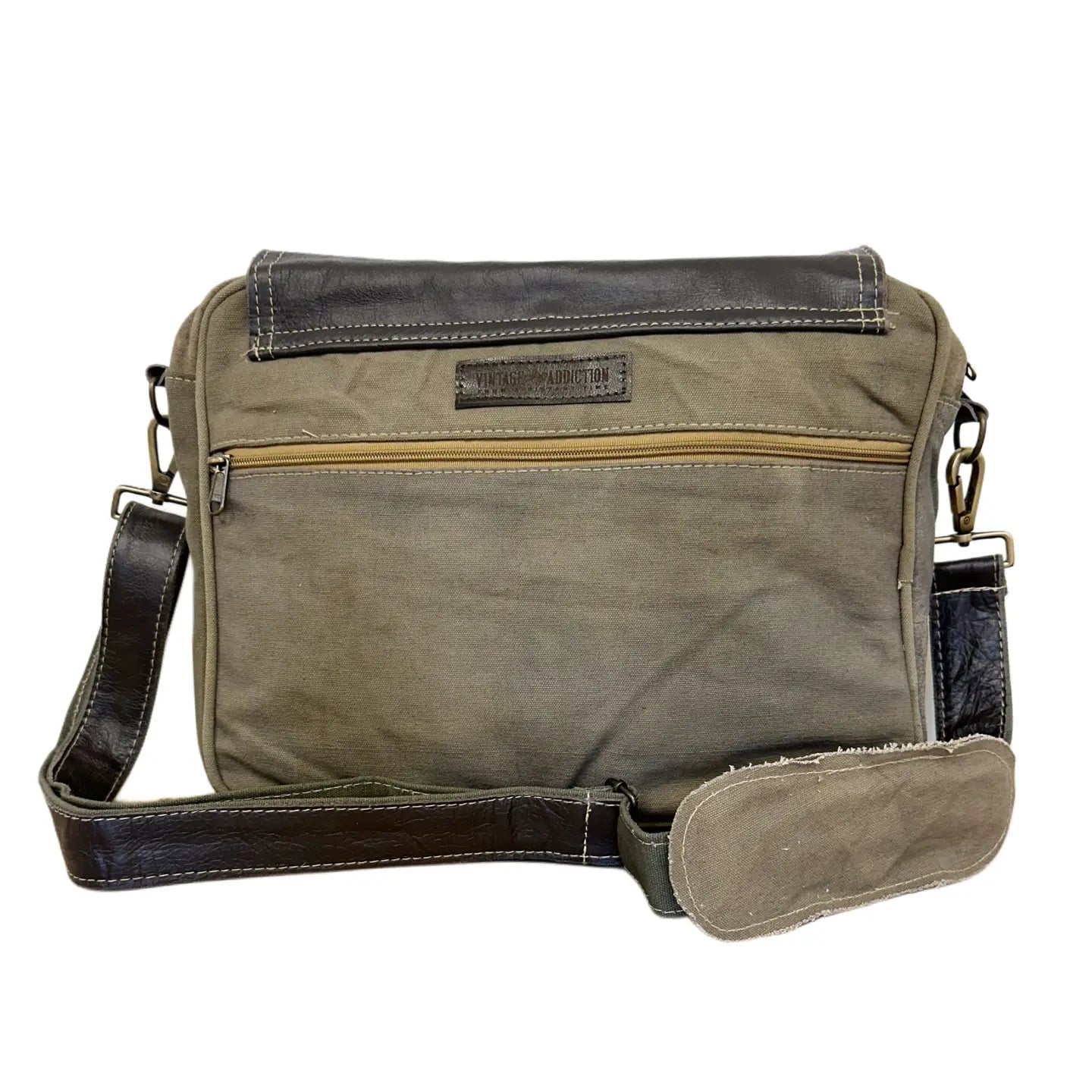 Messenger Bag: Recycled Military Tent/Leather