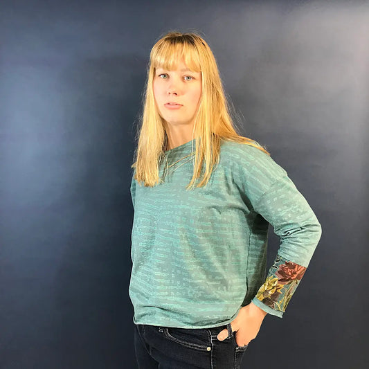 Blouse: Striped with Floral Cuffs