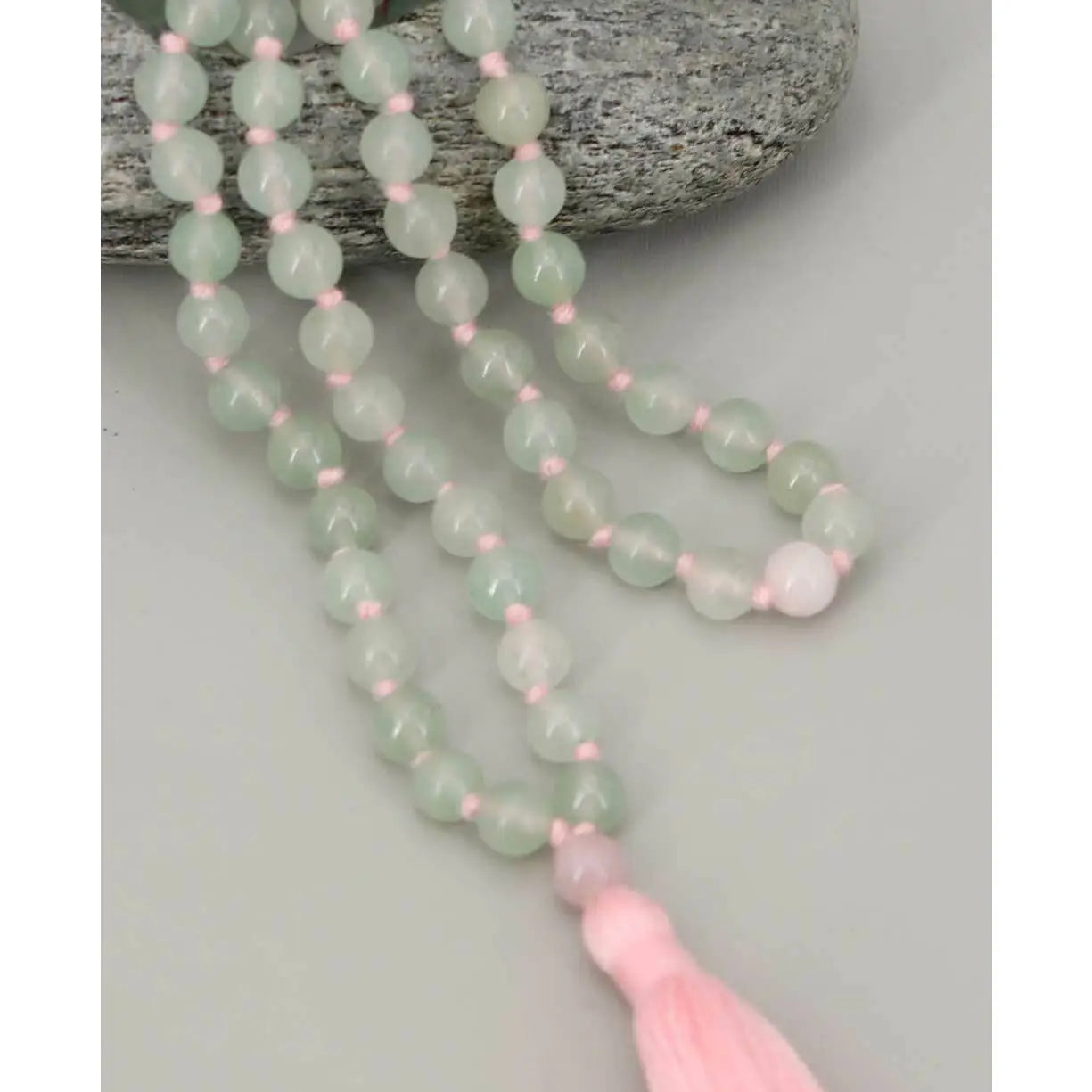 Beads: Green Aventurine 108 Beads Meditation Mala with Rose Quartz