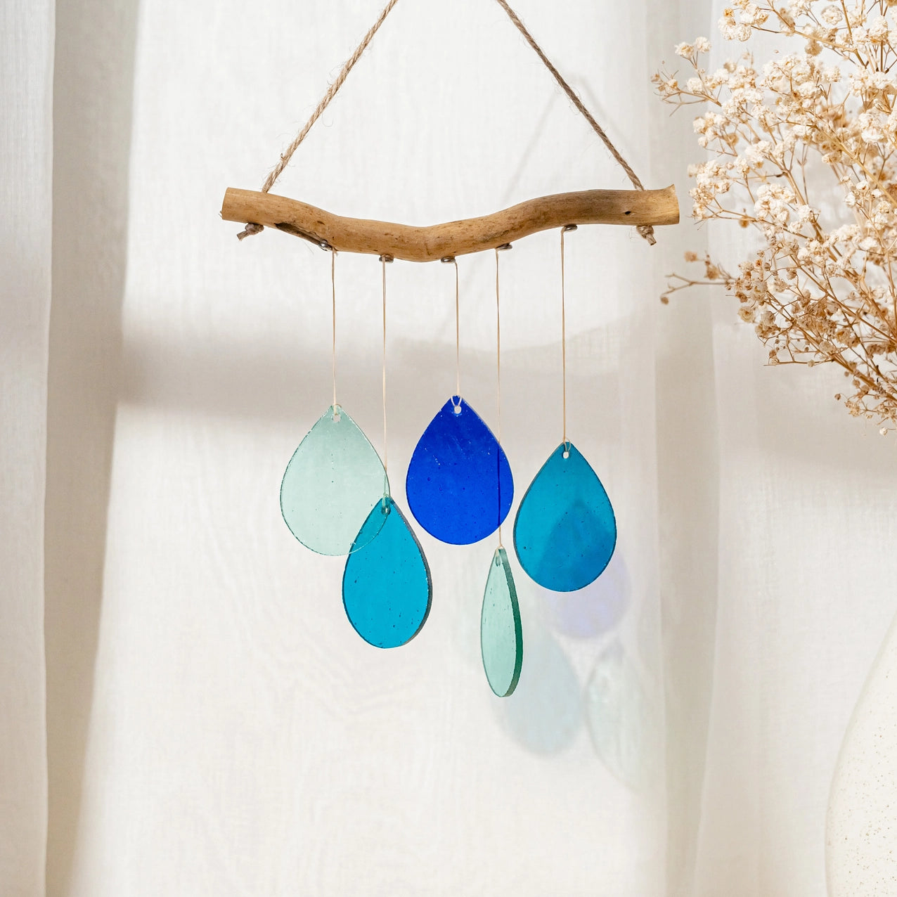 Chimes: Stained Glass Droplets on DriftWood (Three Colors)